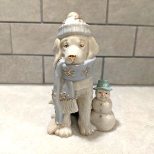 Lenox A Golden Year of Puppies, January. Labrador with snowman